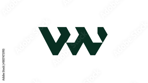 Abstract dark green geometric shape resembling a 'W' on a white background