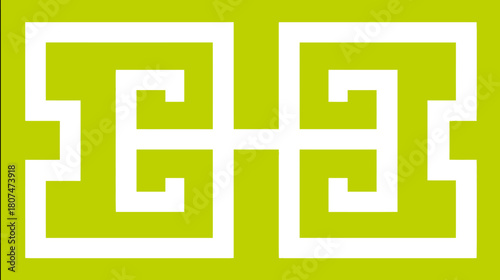 Abstract maze-like design with repeating white spirals on a yellow-green backdrop