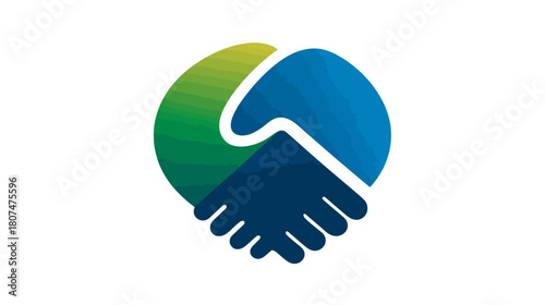 A circular, modern icon of a handshake with a textured blue and green gradient