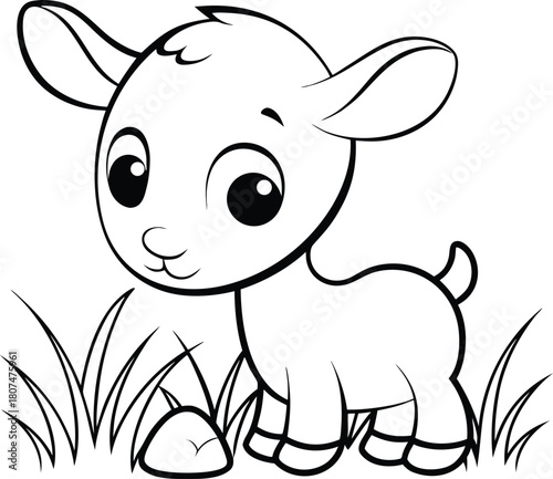 Cute Baby Goat Vector Drawing for Kids' Coloring Pages and Early Childhood Education