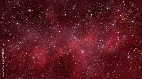 Red nebula starfield cosmic cloud galaxy space background with sparkling stars and glowing red haze creating serene celestial atmosphere