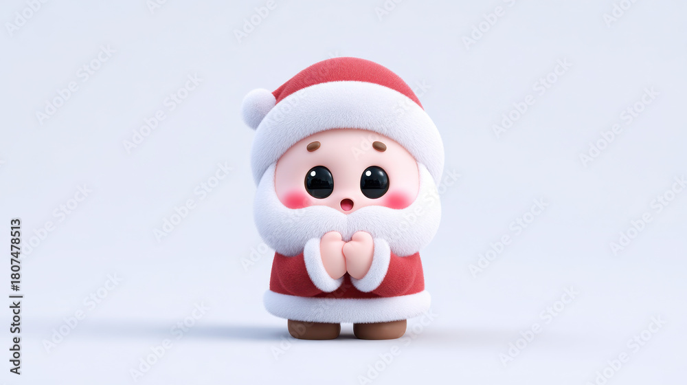 Obraz premium Cute Santa mascot character with red suit and white beard making heart gesture and joyful expression in minimal studio setting