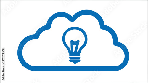 Blue cloud outline with a light bulb icon inside, set against a white background