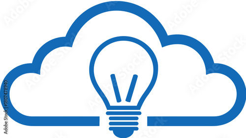 Blue outline cloud with a lightbulb icon, symbolizing cloud ideas or innovation