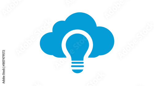 A blue cloud encompassing a white lightbulb illustration on a stark white background