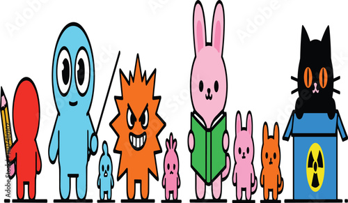 Set of Funny Cartoon Characters and Cute Monsters Vector Illustration, Abstract Mascots.
