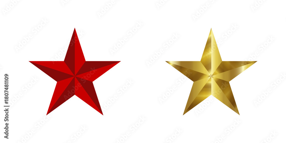 Fototapeta premium Five pointed Christmas star gold and red