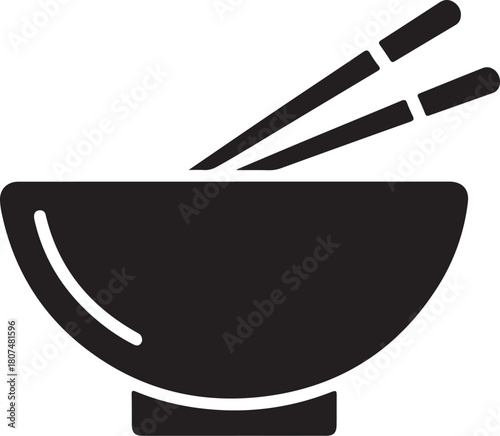 Bowl with chopsticks silhouette representing Asian cuisine