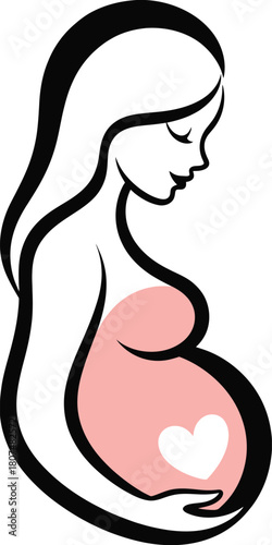 Silhouette of Pregnant Woman with Heart Shape on Baby Bump