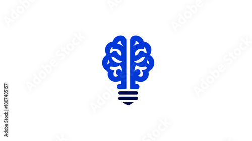 Stylized brain formed into lightbulb, blue against white background. Represents idea or intellect