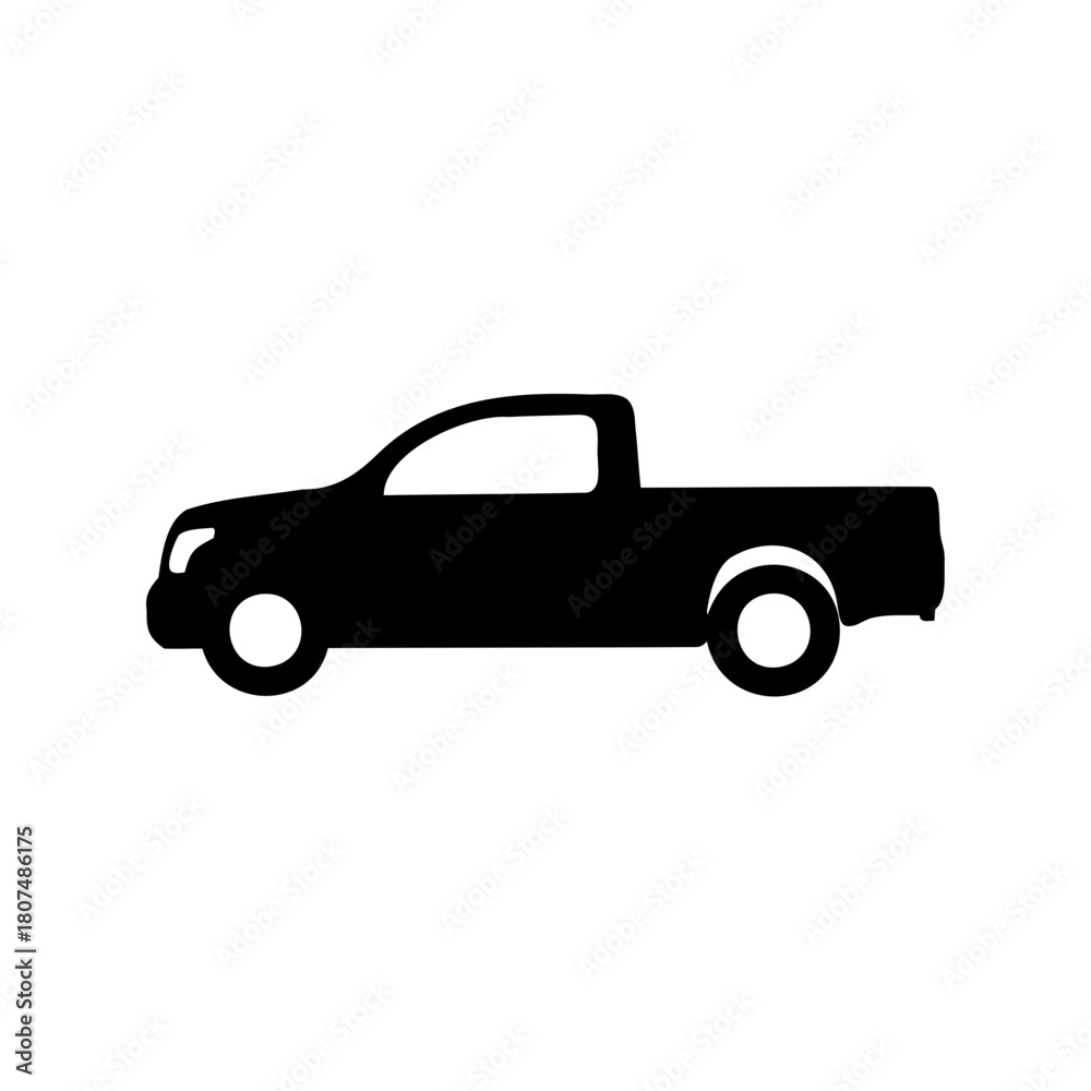 Fototapeta premium Single cab pickup truck vehicle silhouette icon on white Vector, illustration