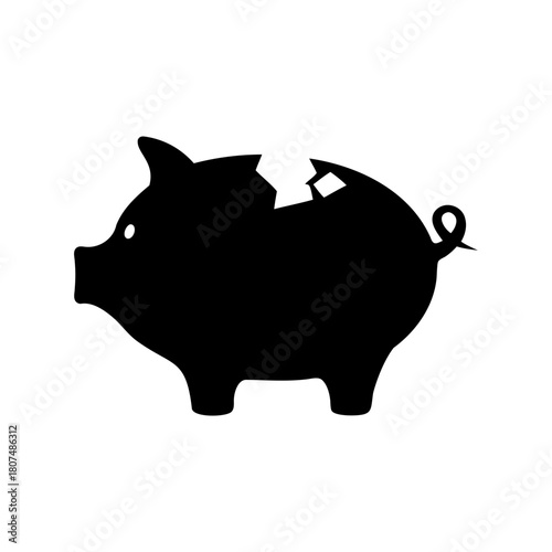 Broken piggy bank silhouette symbolizing financial crisis Vector, illustration