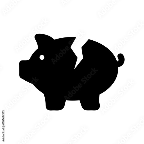 Broken piggy bank icon representing financial failure Vector, illustration