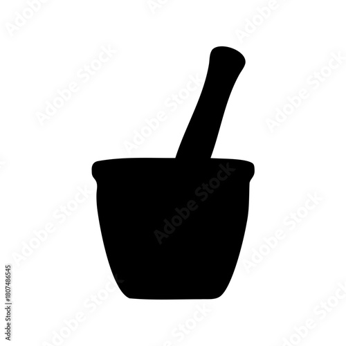Mortar and pestle silhouette icon for natural medicine Vector, illustration