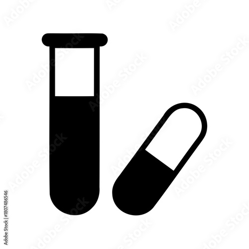 Medical test tube and capsule pill icon illustration Vector, illustration