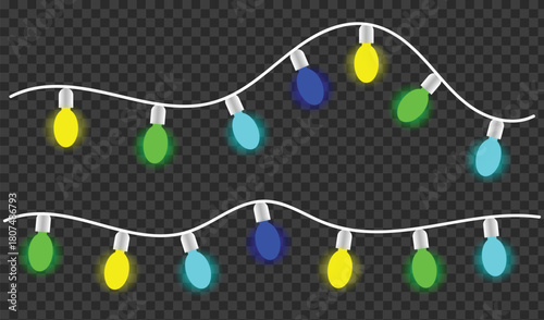 Colorful christmas lights garland on transparent background