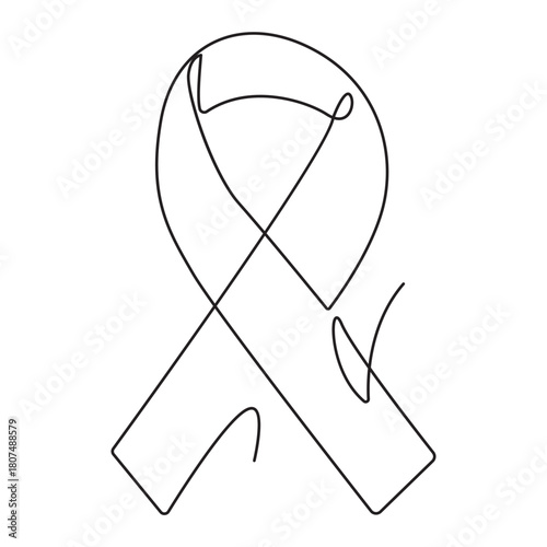 Continuous one line drawing of breast cancer awareness ribbon. One line drawing illustration of breast cancer. 