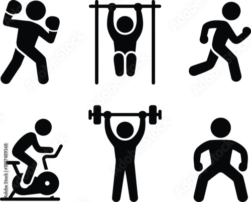 Fitness and sports activity icons set, active lifestyle symbols