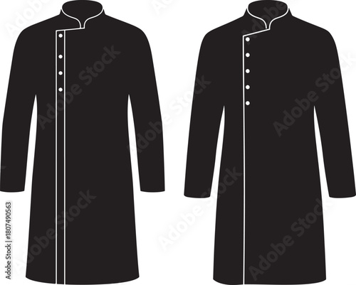 Two black traditional indian kurta pajama outfits silhouette