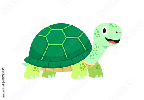 Cute cartoon green turtle with a happy expression isolated on transparent background