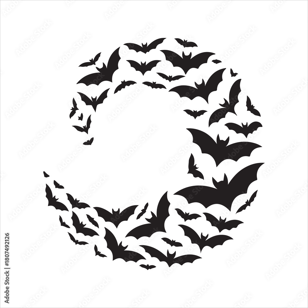 Fototapeta premium Flying Bats Circle Silhouette – Bat Swarm Shape Design