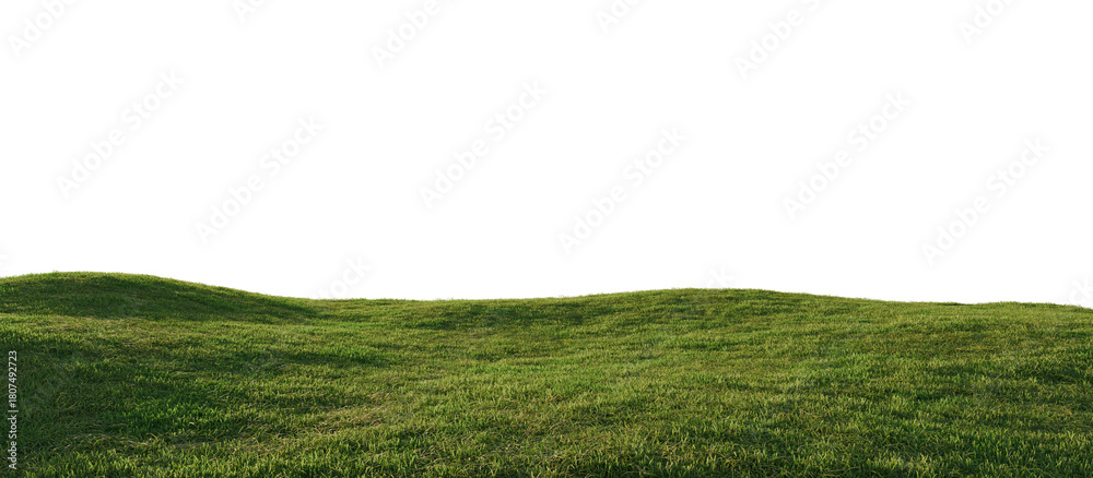 Obraz premium Hills with grass on a transparent background. 3D rendering. 