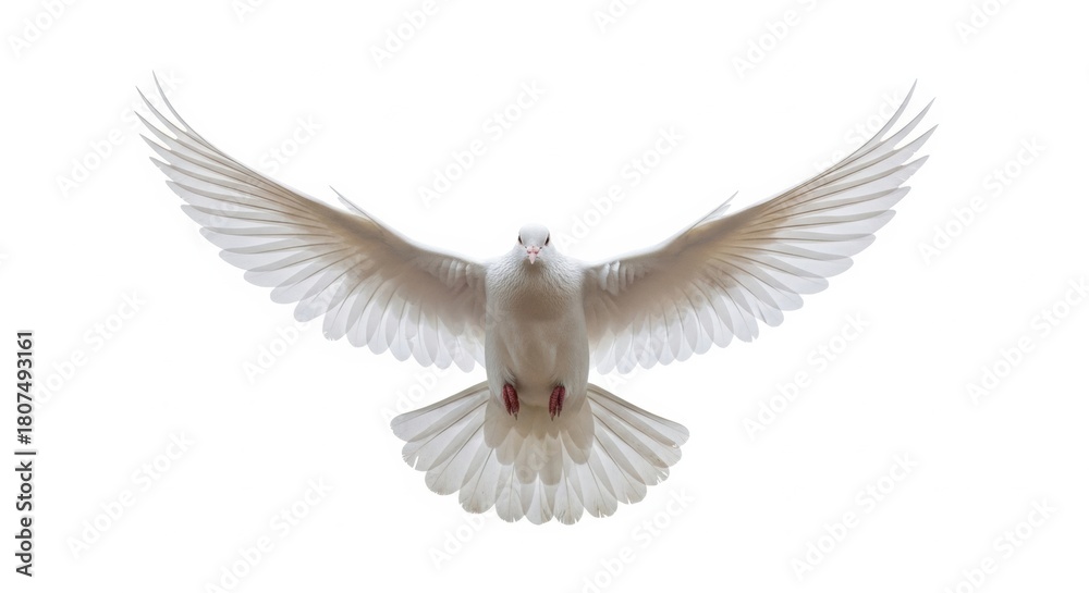 Fototapeta premium Holy Spirit Concept White Bird in Flight Isolated on White Background