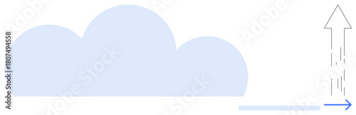Blue cloud with arrow moving upwards symbolizing data upload, innovation, and progress. Ideal for technology, growth, cloud storage, digital trends, business solutions, automation simple flat