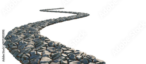 Curved rocky path on transparent background. 3D rendering.