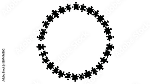 Silhouette of puzzle pieces arranged in a circle on a white background