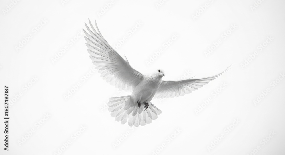 Fototapeta premium Monochromatic Shot of White Dove Banking in Flight