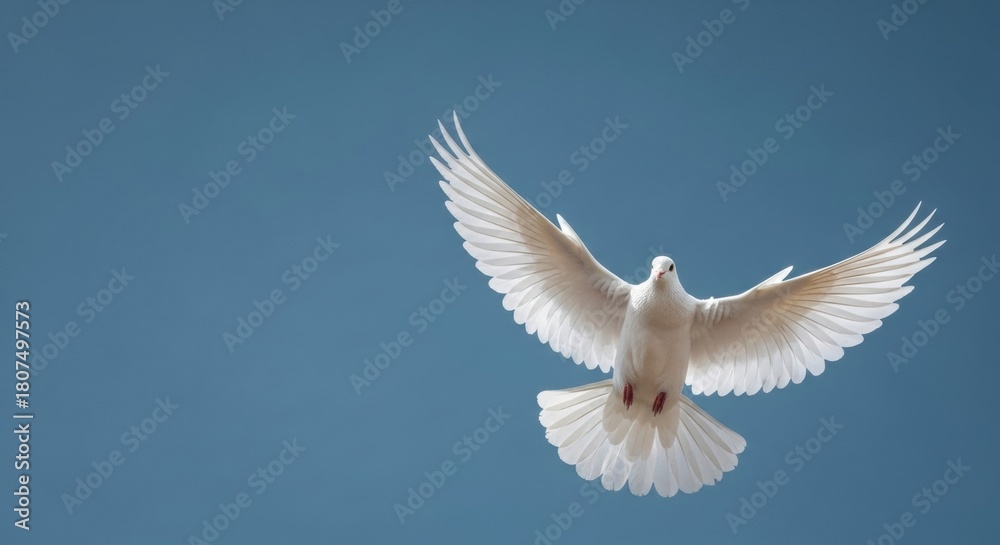 Fototapeta premium Majestic White Bird Flying Symmetrically Against Deep Blue Sky