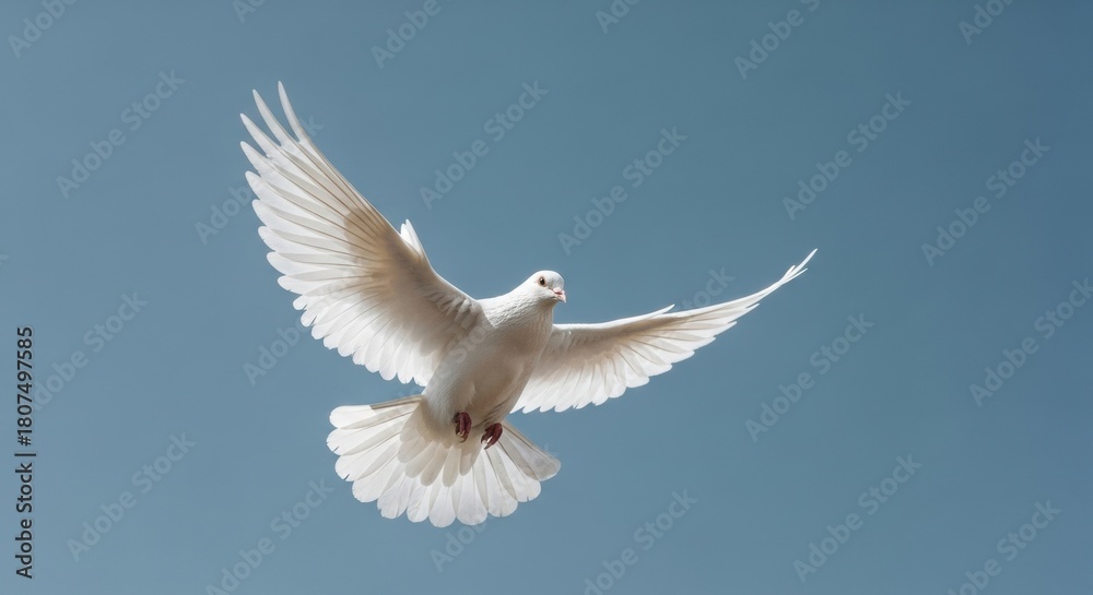 Fototapeta premium Low Angle View of White Dove Flying in Clear Blue Sky