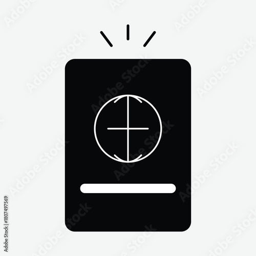 A graphic illustration of a technological device with a target symbol in the center, hinting at accuracy and precision in navigation or control.