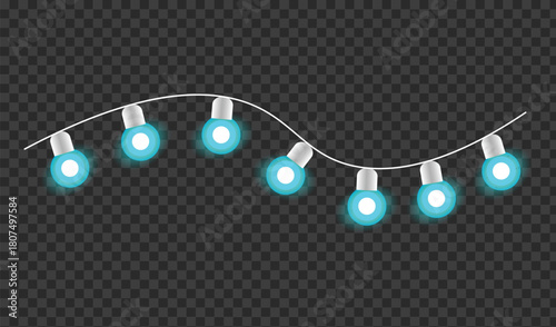 Glowing blue string lights on a dark transparent background