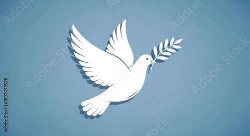Wallpaper Mural Minimalist White Dove Icon with Olive Branch on Blue Torontodigital.ca