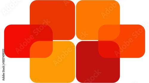 Four rounded squares of red and orange, overlapping to form a unique floral-like pattern