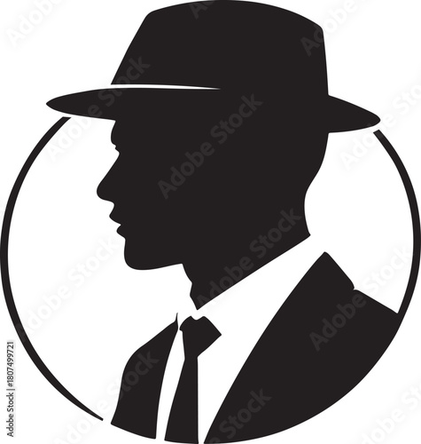 Gentleman in hat silhouette icon profile business man