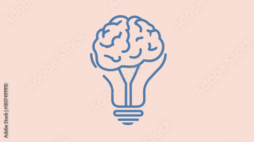 Stylized brain inside lightbulb graphic, rendered in a blue outline on beige background