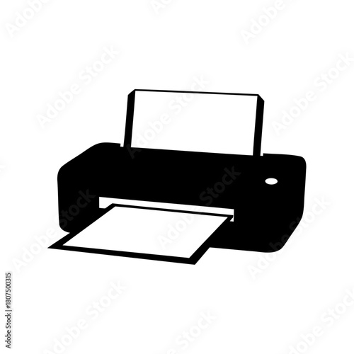 Printer icon with paper outputting, simple black silhouette Vector, illustration