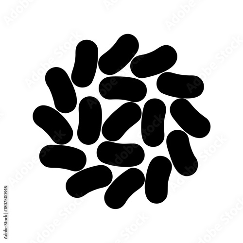 Black bean-shaped abstract forms cluster on white background Vector, illustration