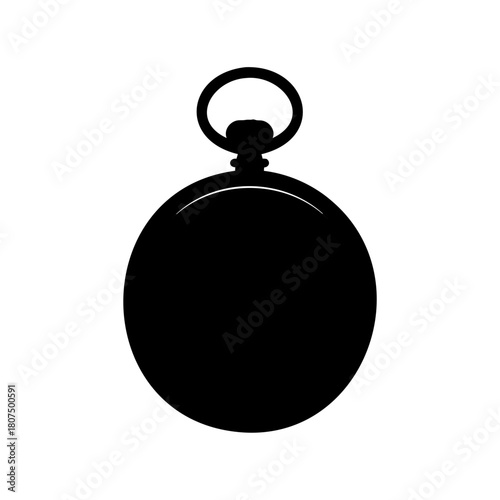 Classic pocket watch black silhouette icon design element Vector, illustration