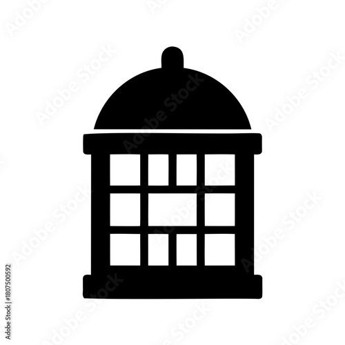 Classic black birdcage or lantern silhouette icon isolated Vector, illustration