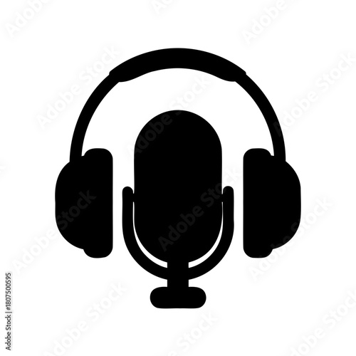Professional podcast microphone and headphones audio icon Vector, illustration