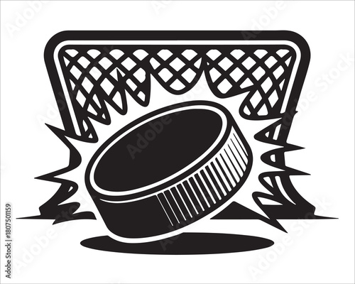 Sport action graphic of puck entering the net