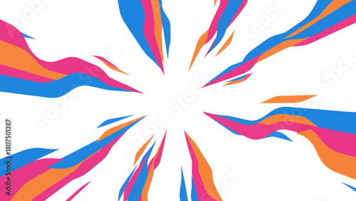 Abstract colorful explosion of streaks radiating outward on a transparent background with vivid hues and dynamic motion emphasizing energetic design