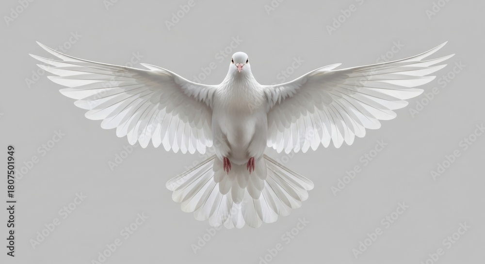 Fototapeta premium Front View of White Bird Flying with Wide Wingspan Isolated