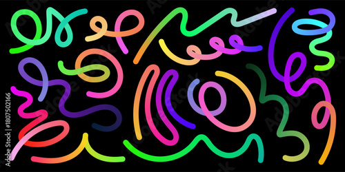 Konstfotografi Bold gradient shapes with neon colors form an abstract wave pattern, featuring organic swirls and geometric lines perfect for posters, logos, and creative illustrations