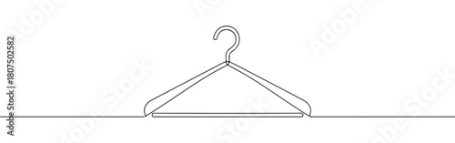 A continuous one-line drawing of a clothes hanger, ready to hold garments, against a clean white background