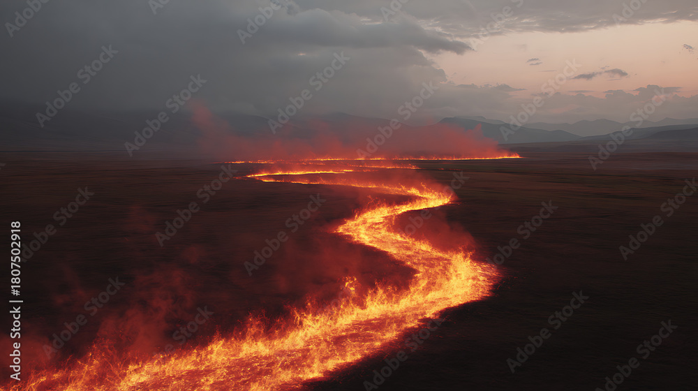 Fototapeta premium River of fire blazing across the landscape